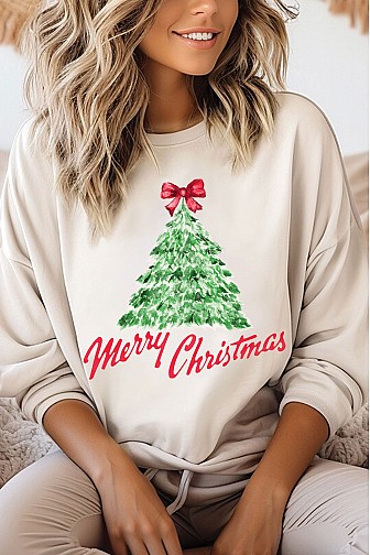 MERRY CHRISTMAS GRAPHIC BRUSHED SWEATSHIRTS