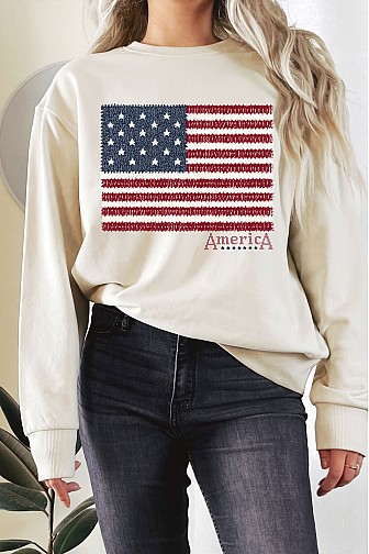 KNIT AMERICA FLAG TERRY SWEATSHIRTS