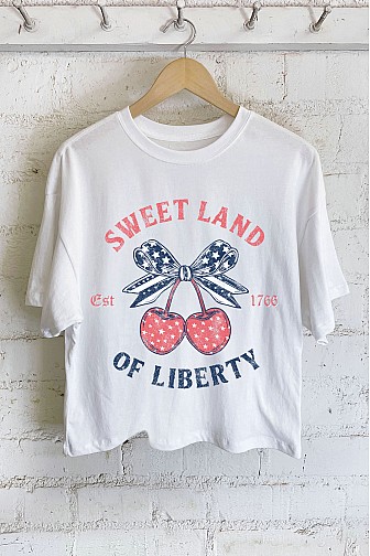SWEET LAND OF LIBERTY CHERRY LONG CROP TOP