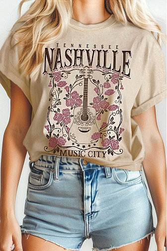 NASHVILLE ROSE GRAPHIC MINERAL WASHED T SHIRTS
