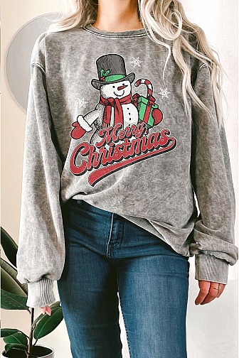 SNOWMAN MERRY CHRISTMAS MINERAL TERRY SWEATSHIRTS